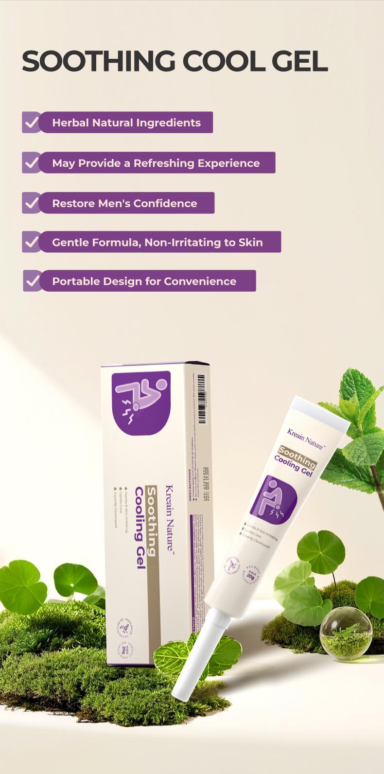 Kreain Nature Soothing Cooling Gel for Anal Skin Care, Hemorrhoid Cream for Itching, Swelling, Burning and Discomfort Relief - 0.7Oz Tube