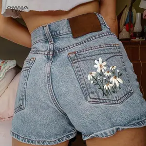 Womens Retro Patterned Denim shorts Denim Shorts Women's Summer Jeans High Waisted Ripped Stretch Denim Shorts Fashion Gift For Her Cute Outfit