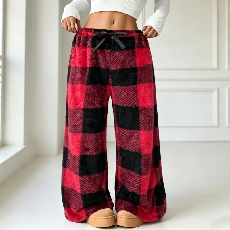 Women's 100% Polyester Thick Plush Oversized Fluffy Baggy Long Pants - Autumn-Winter, Elastic Drawstring, Warm for Home Wear & Casual Outings, Multi-Color Stylish Options (Pre-Order), Leg