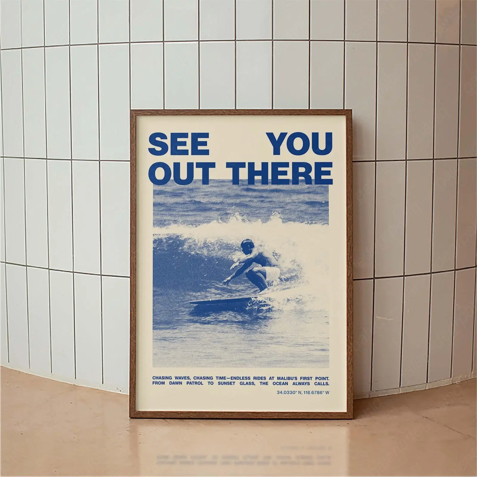Vintage Surfing Poster, Malibu First Point Surf Art Print, Retro Surf Decor
