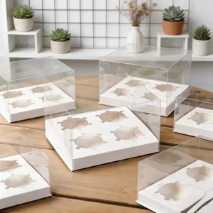 5/1pcs White Cardboard Clear View Cupcake Takeaway Boxes, 4/6/12 Pack Muffin Dessert Boxes for Birthday Celebrations.needoh.paper plates