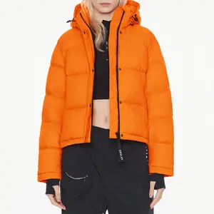 Orolay Women's Cropped Puffer Jacket , Short Down Coat with Detachable Hood for Winter, Lightweight and Warm with Zipper and Snap Closure Womenswear