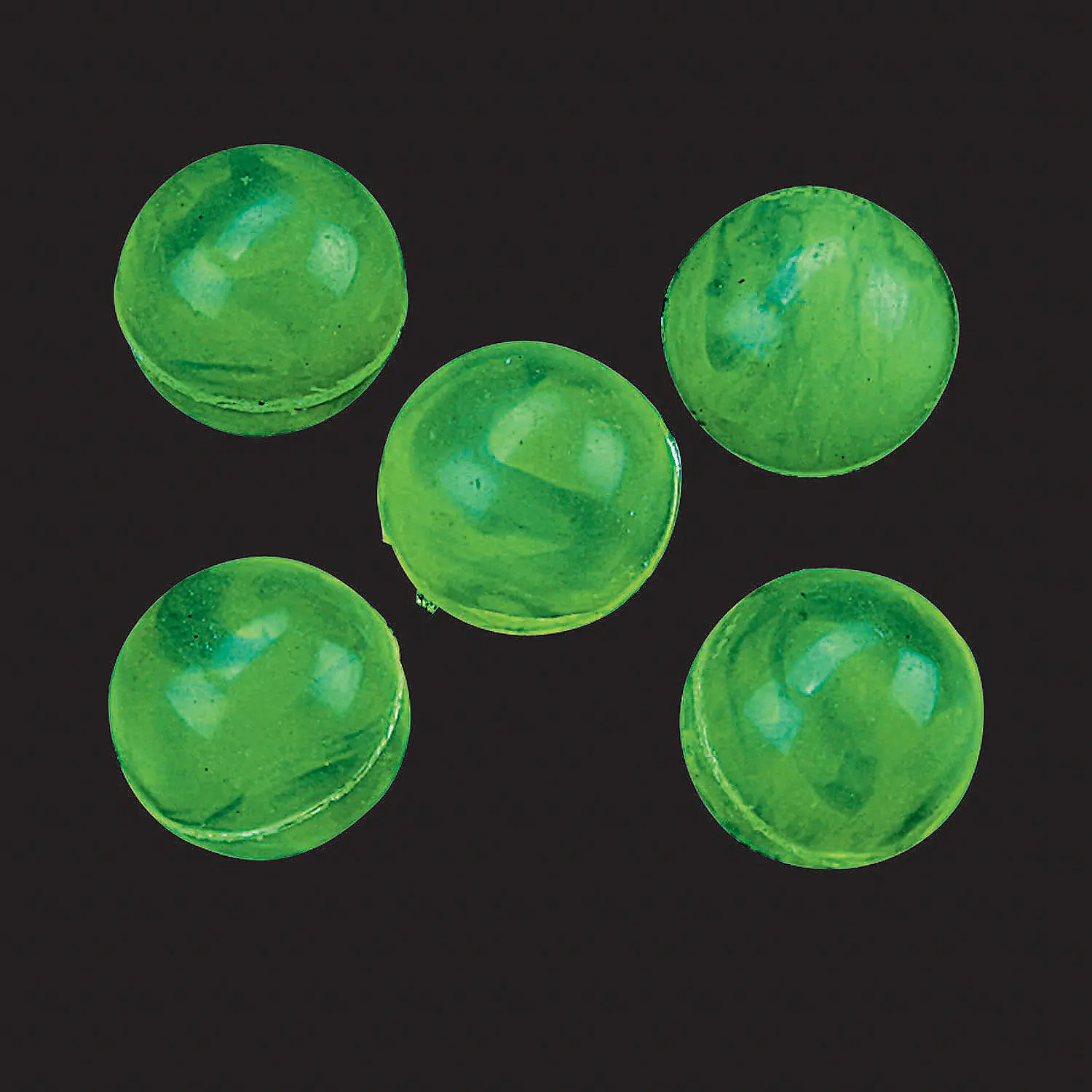 Oriental Trading Company 1" (25mm) Marbleized Glow-in-the-Dark Green Indoor Game Balls, Bulk 48-Pc Rubber Toys for Slumber Party, Halloween Night - Light-Compatible, Indoor Game Ball