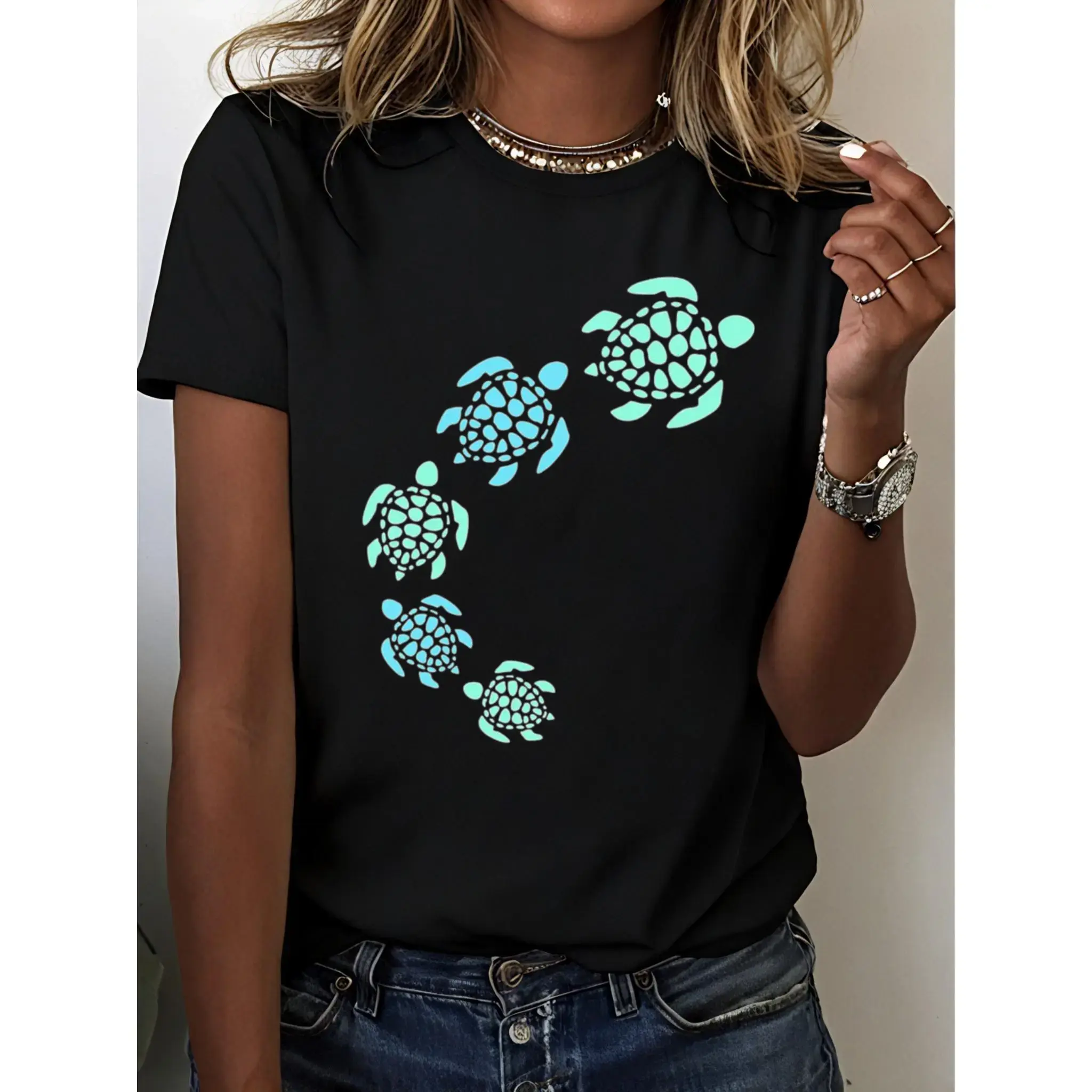[Graphic T Shirt]Sea Turtle Graphic T-Shirt – Cute Ocean Animal Print Tee, Unisex Casual Cotton Short Sleeve Crew Neck Top, Funny Marine Life Shirt, Summer Beach Outfit, Soft Everyday Wear for Men & Women