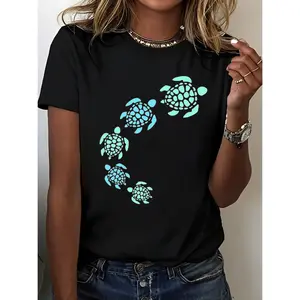 Women's Sea Turtle Print T-Shirt Crew Neck Short Sleeve Funny Animal Ocean Life Summer Top