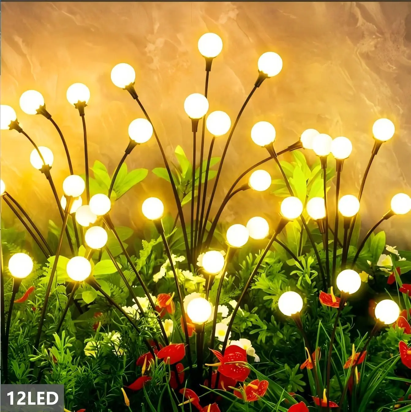 ASMAD 4-Pack Solar Decorative Lights - 48 LEDs, 0-5W, 12 LED Bulbs Each, Automatic Outdoor Garden Lighting, Big Bulb Firefly Lights, Festive Decor, Unique Anniversary Gift for Moms