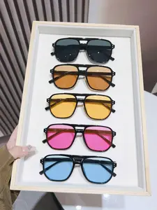Unisex Plastic Geometric Aviator Sunglasses Set, Casual Plain Design, Perfect for Daily Commute, Outdoor Activities, Summer Beach Parties