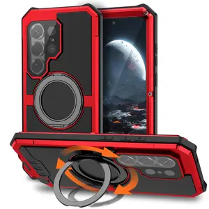 Heavy-Duty Aluminum Alloy Phone Case for Samsung Galaxy S26 Ultra, 360 Degree Rotating Stand, Wireless Charging Support, Full Coverage Dustproof