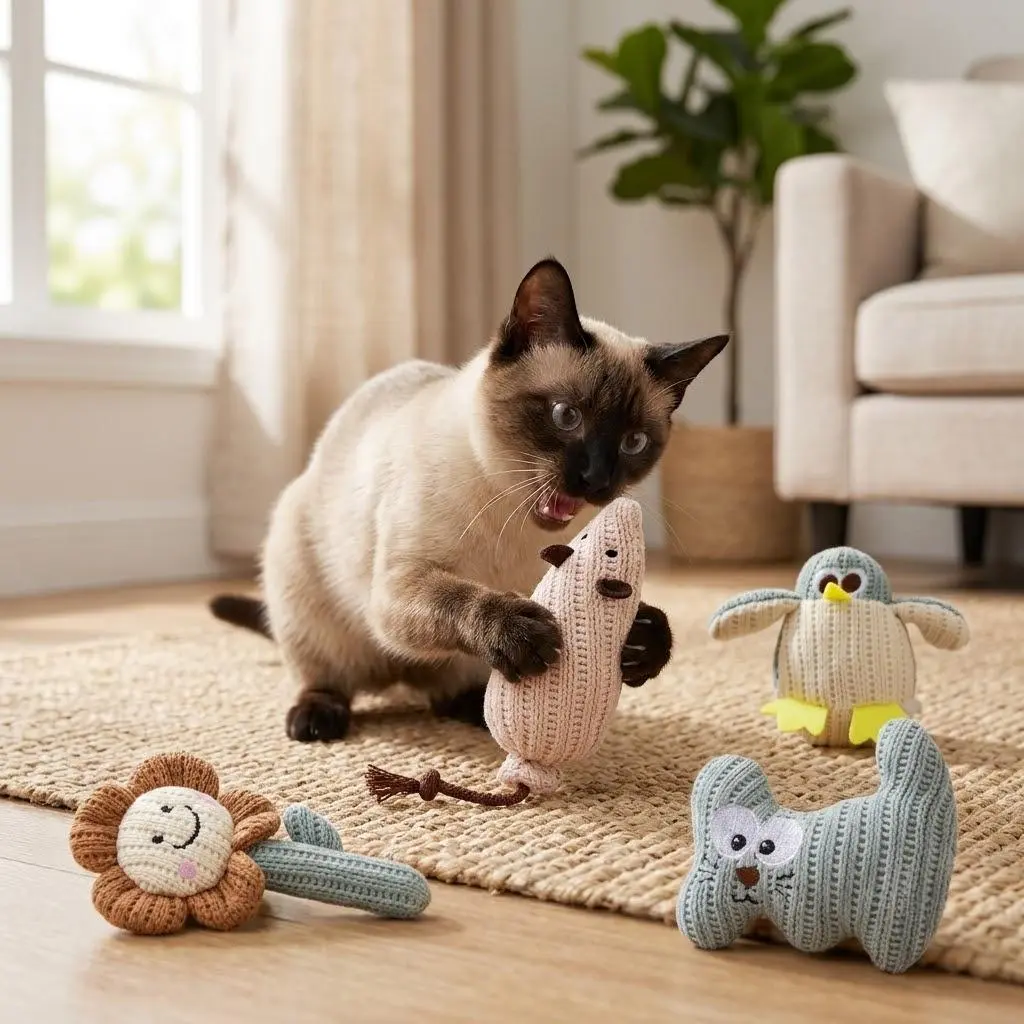 1-Piece Animal Shape Catnip Toy Plush Cat Stick For Kitten Teeth Grinding Cleaning