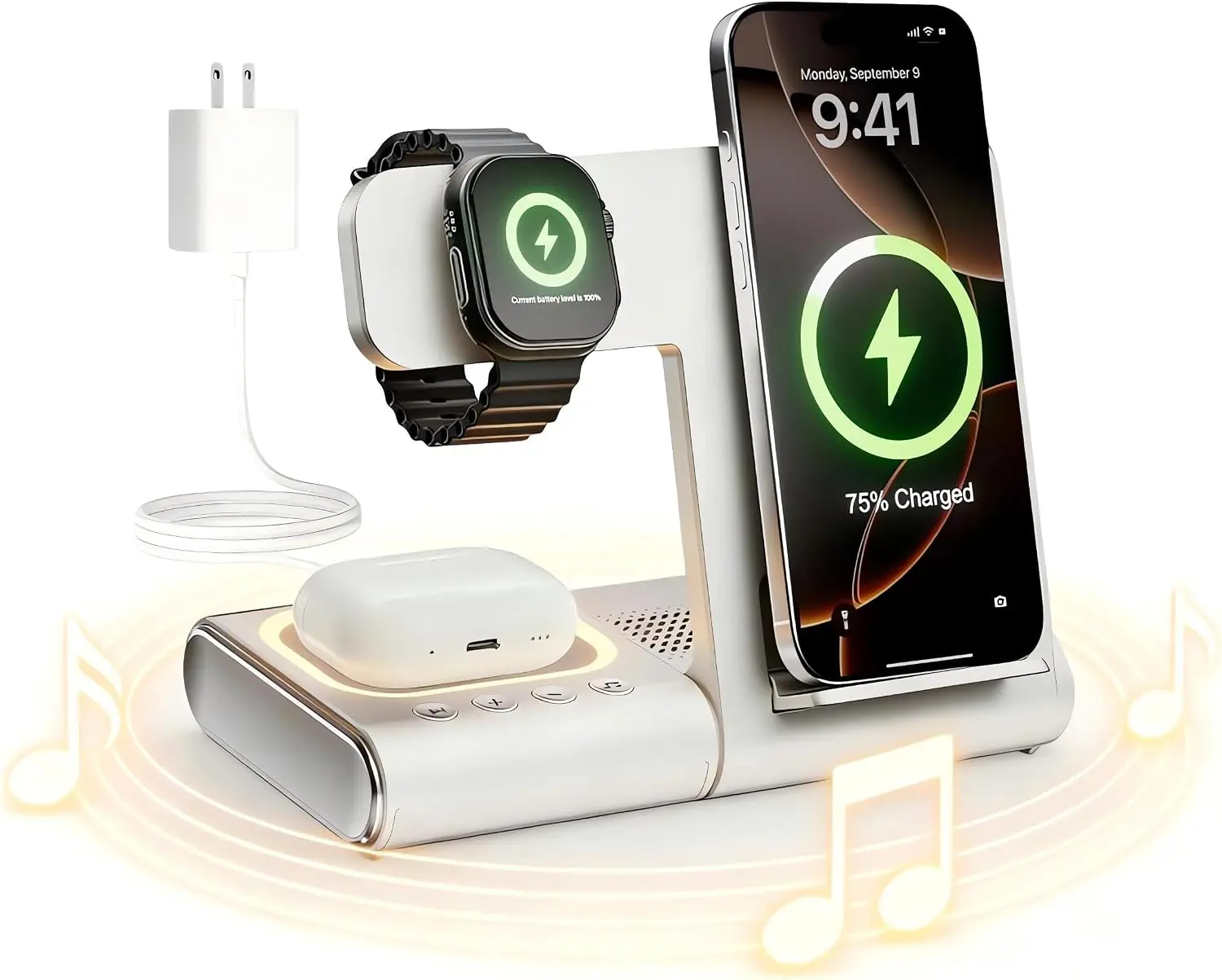 BLKE Bedside Charging Hub with Speaker Light: Foldable Wireless Station | Smart Bedside Lamp, Bluetooth Audio Gear, Varsity Student Room Decor