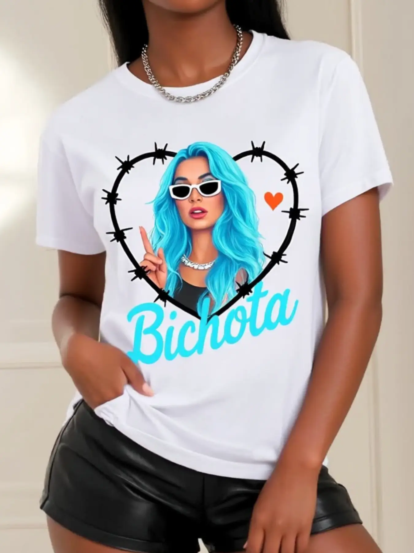 A Stylish Bichota Heart Graphic Tee, Ideal for Summer Events And Everyday Use