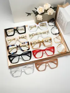 12pcs Women's PC Square & Cat Eye Combination Glasses, Eyeglasses Set, Ultra Large College Style Fashion Flat Lenses, Perfect for Campus Commute, Graduation Season, Daily Home Wear