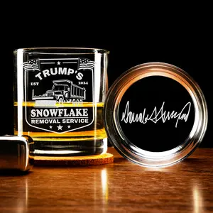 Engraved Trump Snowflake Removal Funny 2024 Whiskey Glass, MAGA 11oz Rock Glass Gifts for Men Drinkware