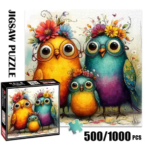 1pc 1000 piece adult puzzle 58x58cm Cute Birds with Flower Crowns and Glasses 500 pieces of paper puzzle, suitable for adults and families, Family Puzzle, large-scale DIY Creative Puzzle interactive toy games, Art Puzzles Gift, birthday h