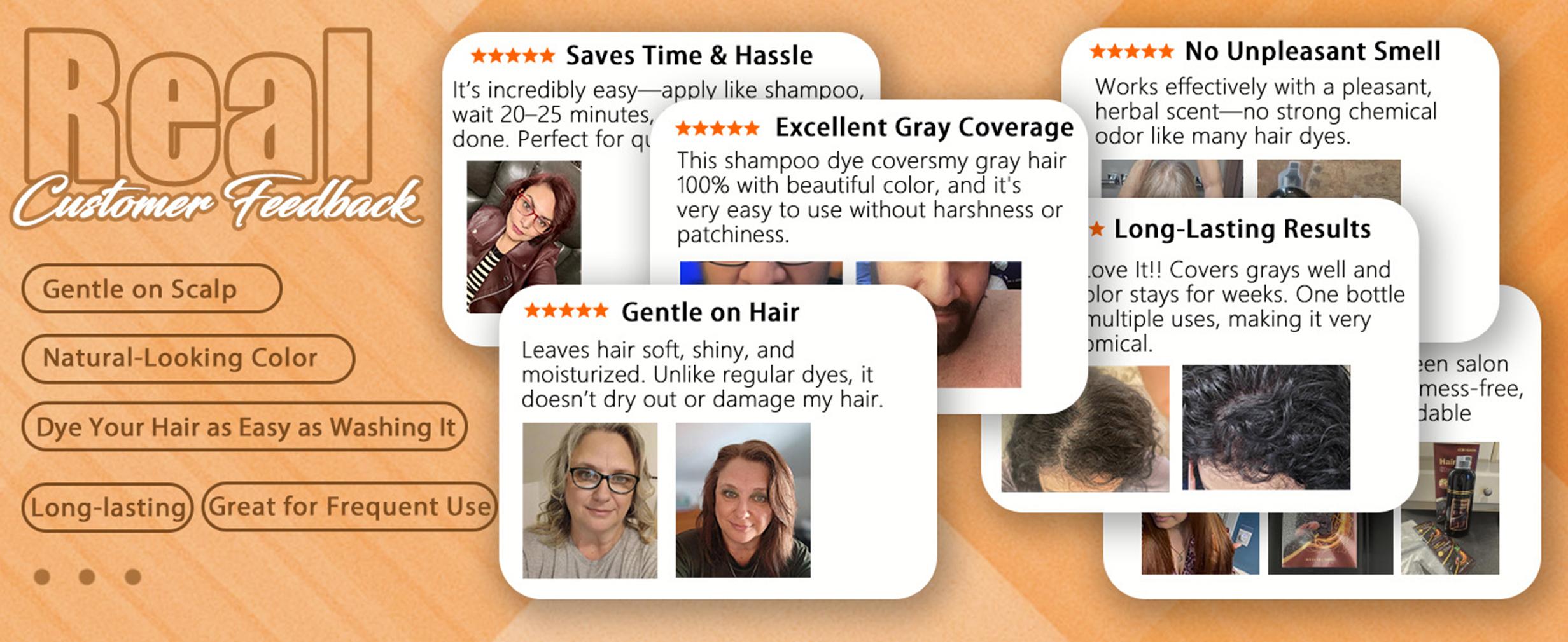 Orange Hair Dye Shampoo 5-in-1 for Gray Hair, Herbal Ingredients Natural Color Shampoo Hair Dye for Women Men, Long Lasting Brown Hair Dye Colors in Minutes, Champu Para Canas Gentle DIY Home Salon, 500ml
