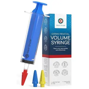 Medi Grade Ear Syringe Ear Wax Removal Kit with 3 Quad-Stream Tips - Ear Irrigation Flushing System - Ear Wax Cleaner to Improve Hearing Clarity and Aural Hygiene - Large Ear Wax Syringe - 2.03 fl oz