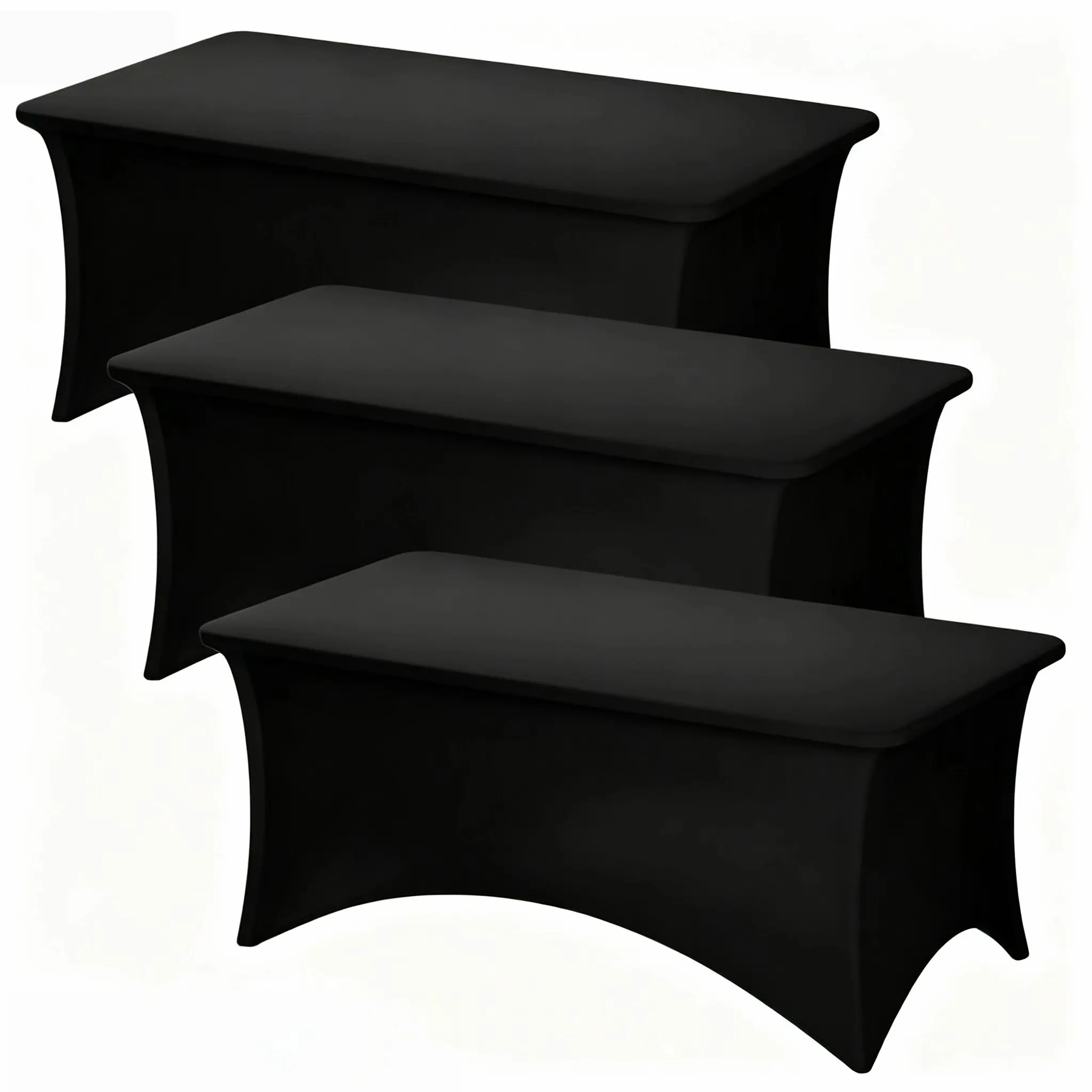 3 Pack Black Table Cloths Rectangle 6ft, Stretch Spandex Fitted Table Covers for Parties, Trade Shows, Banquet, Weddings, Graduation Decorations, Party Table Decor, Party Supply, Party Decor Supplies