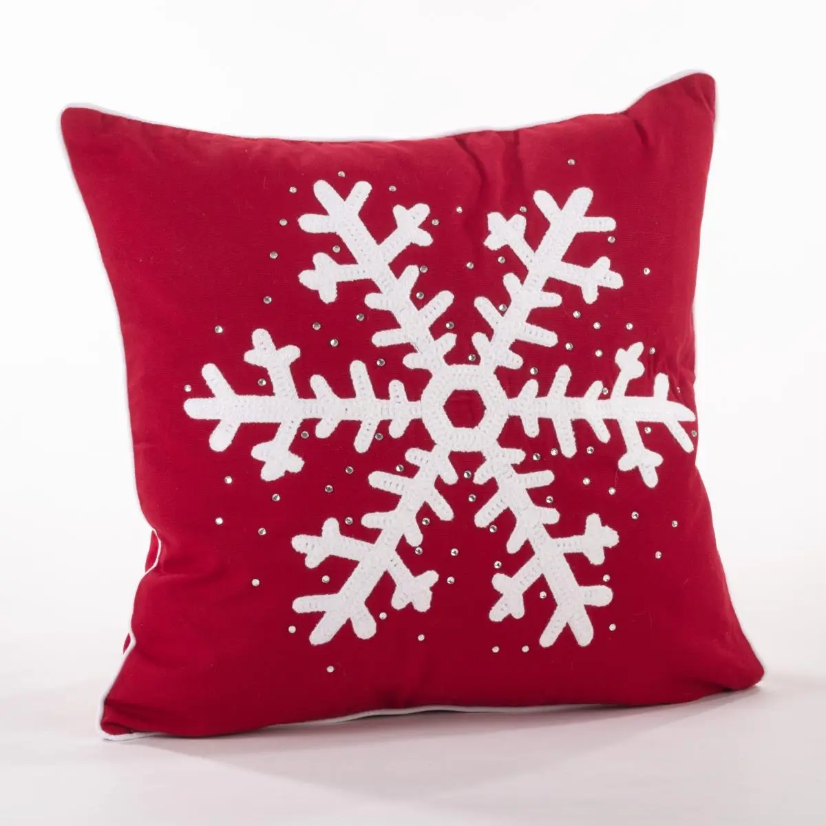 SARO 18-in Square Shape Woven Cotton Throw Pillow with Studded Accents - Festive Look Christmas Room Decor Accent Pillow for Living Room