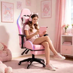Mr IRONSTONE Gaming Chair with Speakers and Led Lights Ergonomic 7-Point Massage Computer Gaming Chair with Broaden Cusion and Footrest High Back Video Game Chair for Adults Kids Boyfriend Father's Gift, Blue Black and Pink Rgb Lighting Wider Seat
