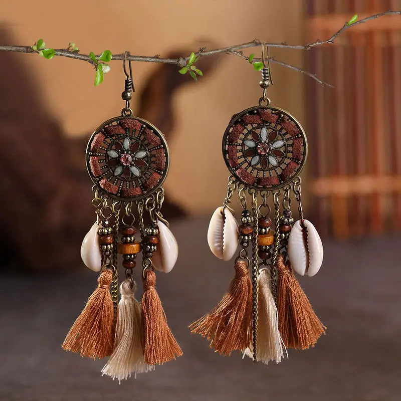 H2943 2 Shell tassel earrings