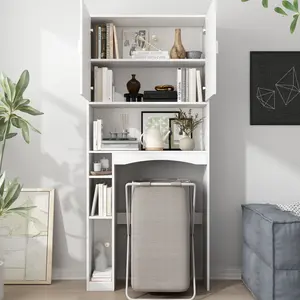 FUFU&GAGA Modern 70.9" Over Washer Storage Cabinet 6-Tier Laundry Organizer with Shelves & Doors Detergent Holder Utility Shelf for Laundry Room/Utility Room