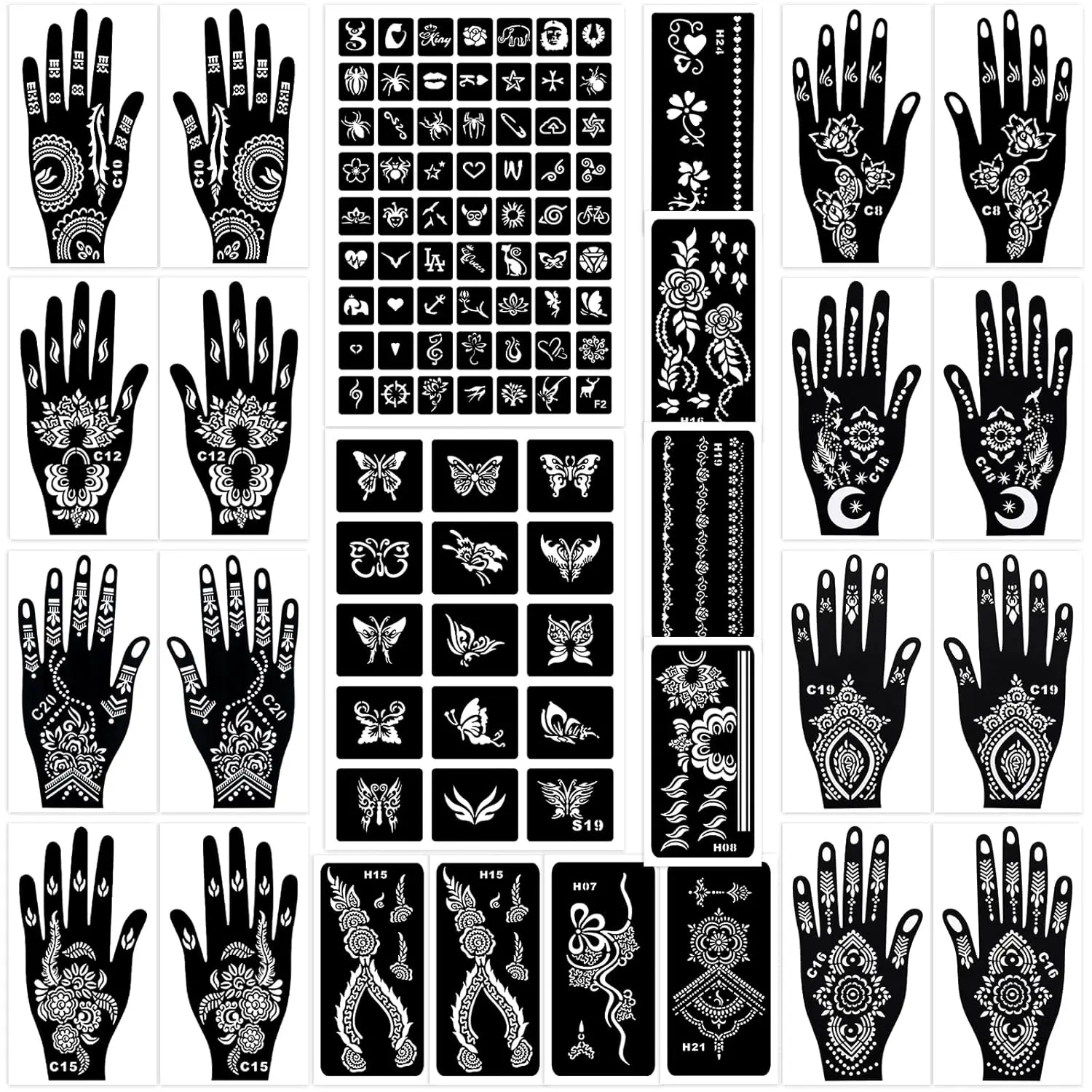 Henna Tattoo Stencils Kit 18 Sheets,Henna stencils for hands Temporary Tattoo Stickers for Women and Girls Face Paint Body Art