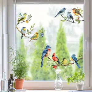Colorful Bird Window Clings Peel and Stick Branch Wall Decals for Glass Windows Home Decor