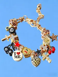 Cute Cherry Pattern Bracelet, Leopard Print Star Girl Style Bracelet, 8 Ball Design Bracelet, Cross Star Pattern Bracelet, Punk Music Festival Theme Bracelet, Beaded Bracelets