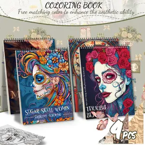 4pcs Adult Coloring Books, Spiral Bound, Character Themes, High-Quality, Beginner-Friendly, Stress Relief, Mindfulness, Vivid Designs, Perfect Gift
