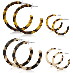 4Pairs  Hoop Earrings for Women   Tortoise Shell Earrings Boho Leopard Earring  Fashion