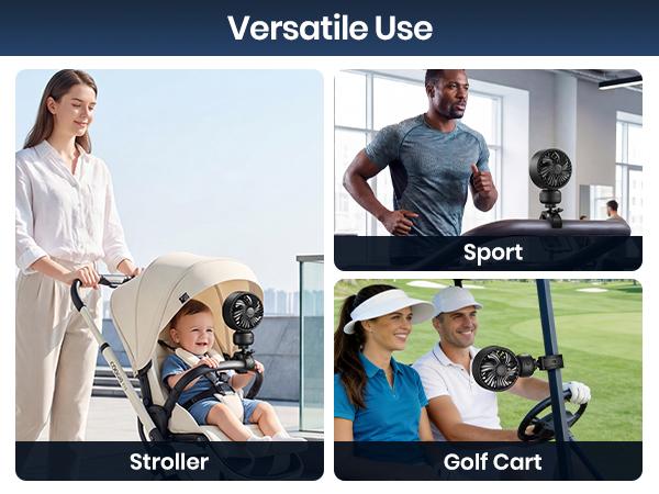 Warmco Portable Stroller Fan, 4000mAh Rechargeable Clip on Fan for Baby, Heavy Duty Clamp for Treadmill, Golf Cart & Peloton, 4 Speeds Quiet Personal Cooling Fan, 360° Rotatable with LED Display