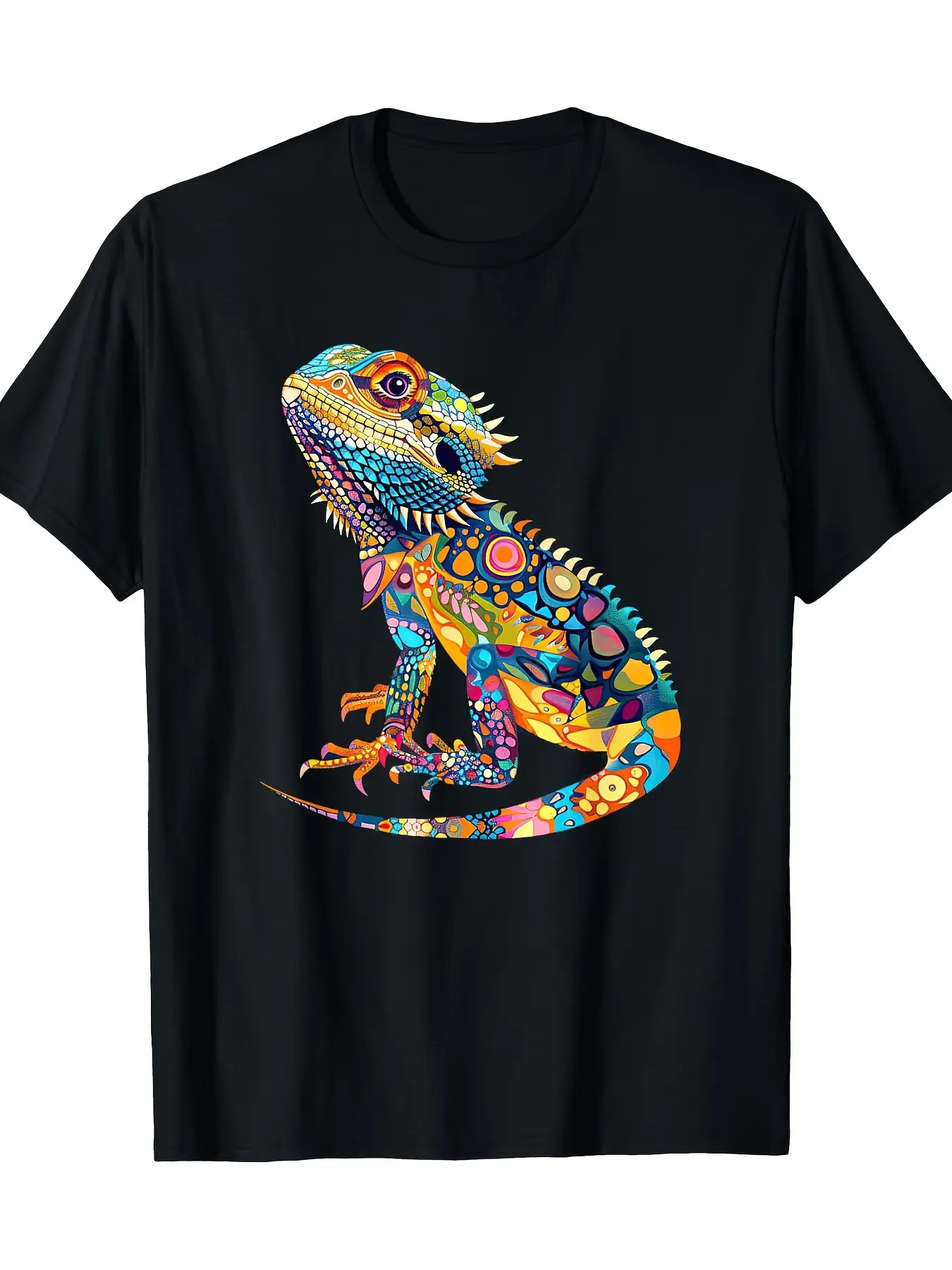 Men's Graphic Tshirt with Bearded Dragon Print, Heavyweight 220g shortsleeve Top, Ideal for Reptile Owners, Streetwear, Office, Casual Wear, Classic Cut, Christmas Eve, Breathable Fabric, Round Neck, Cotton, Classic Fit, 2Xl