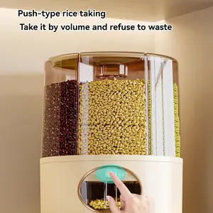 Rice Dispenser, Large Grain Container Storage with Lid Measuring Cylinder Household Cereal Dispenser Bucket ,Rotating Rice Bucket ,  6-Grid Food Dispenser, One-Click Output, 360°,For Kitchen Soybean Corn, Summer