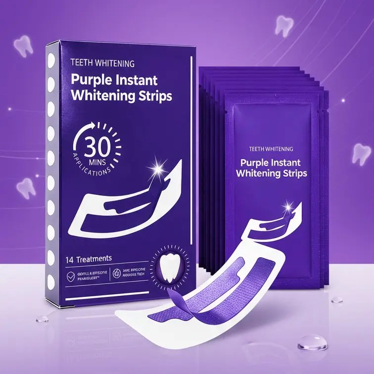 Purple Teeth Whitening Strips, 28 PCS Whitening Sessions, Color Correcting Formula, Peroxide-Free & Enamel-Safe, Gentle Daily Oral Care, Helps Reduce the Appearance of Surface Stains and Yellow-Toned Teeth for a Cleaner, Brighter-Looking Smile