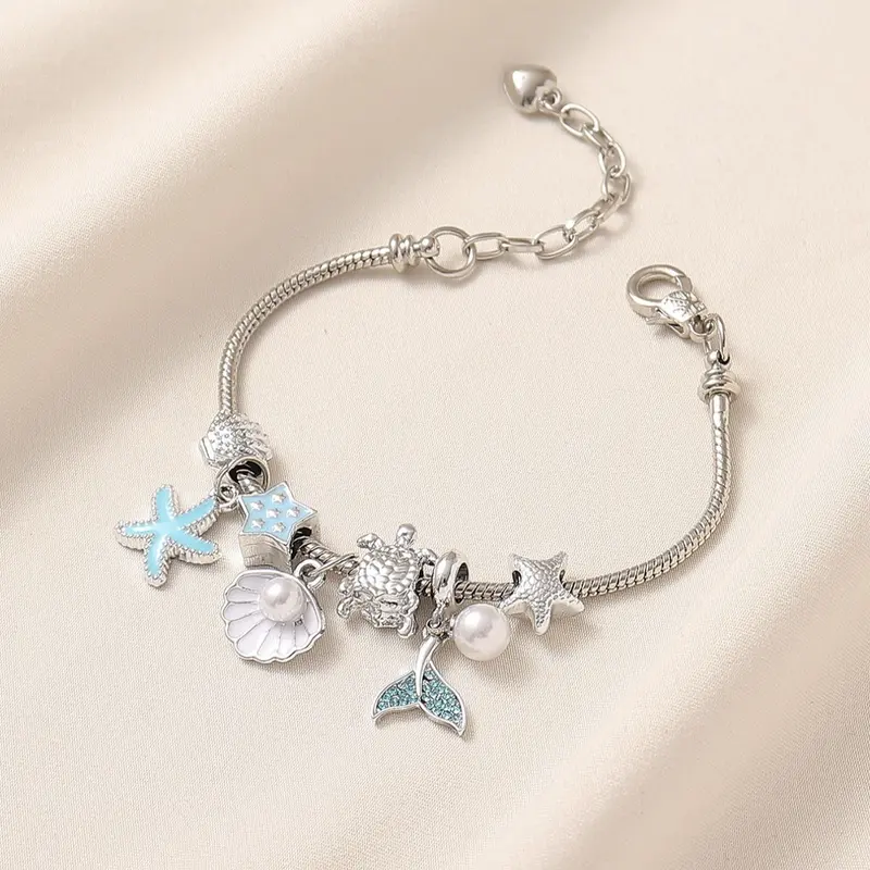 Faux Pearl Decorated Sea Animal Charm Bracelet, Fashionable Jewelry for Women & Girls, Trendy All-match & Exquisite Jewelry for Party, Daily Clothing Decor, Holiday Gift, Jewelry Gifts, Rhinestone Bracelet, Boho Style Bracelet