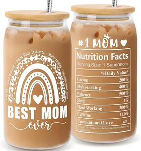 Mothers Day Gifts for Mom from Daughter Son, Gifts for Women Mama Stepmom Mother in Law Bonus Mom, Personalized Anniversary Birthday Mothers Day Presents for Wife from Husband - Can Glass Cups 16OZ Haoting Inc
