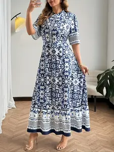 New Fashion Women's Digital Full Print Floral Dress, Outdoor Front Button Casual Plus Size Dress, Stylish Ladies' Clothing, Womenswear