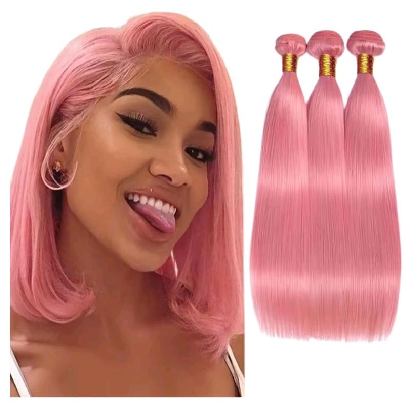 Pink Bundles Straight Bundles Human Hair 22 24 26 Inch Brazilian Virgin Hair Pink Straight Bundles Human Hair Extensions 3 Bundle 50 Gram Per Bundle