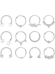 16G Nose Rings Horseshoe Piercing Stainless Steel Septum Clicker Hinged Hoop Silver Gold 8mm 10mm CZ Star Heart Cartilage Tragus Helix Daith Conch Ear Lip Piercing Jewellery Nose Piercing Jewelry For Women