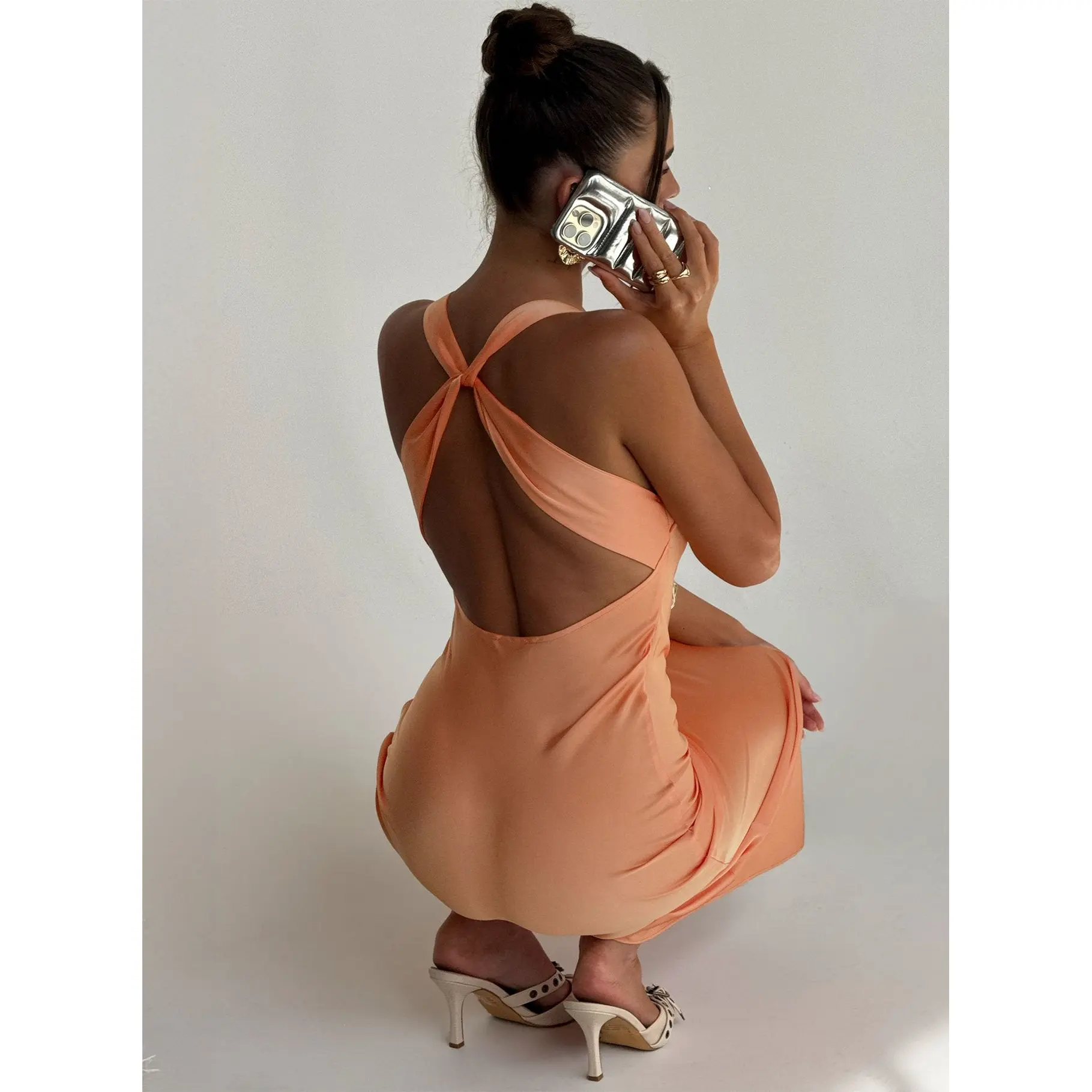 Isitt Cowl Crossover Back Maxi Dress Orange