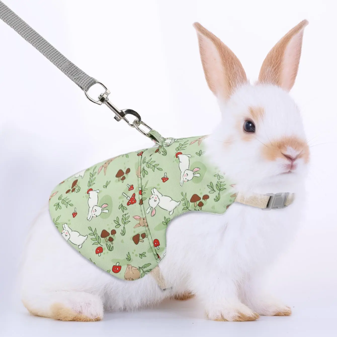 Cartoon Rabbit and Tropical Plant Print Pet Harness,Breathable Pet Leash,Small Animal Outdoor Pet Supplies