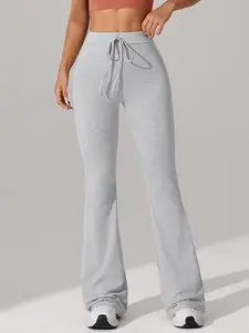 High Waist Faux Drawstring Bell Bottom Pants, High Elasticity Fabric, Slim Fit, Suitable for All Seasons, Outdoor Casual Running Yoga, Flared Yoga Bottoms