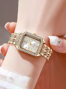 Women's Elegent Luxury Quartz Wrist Watch,Roman Scale Square Dial,Gold Plated Women Watches For Bussiness, Best Daily Wear Choice& Adjuster & gift Watch for her, Business Quartz Watch