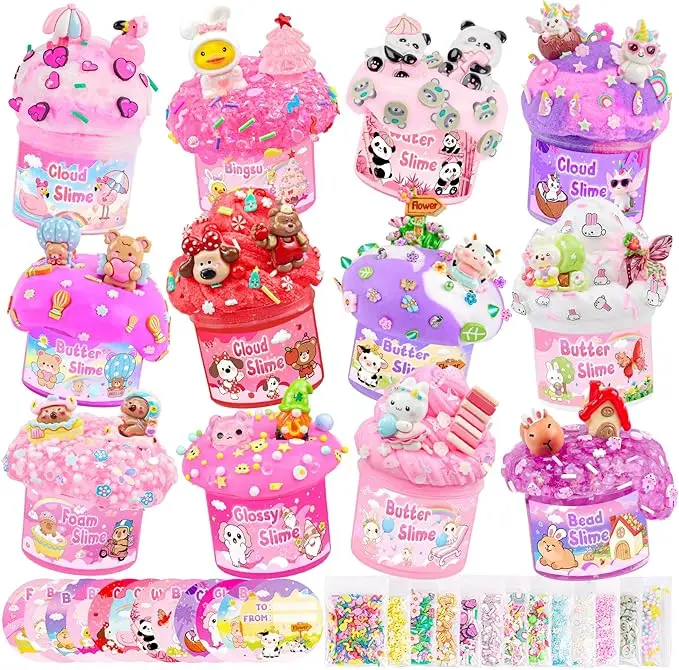 12 Pack Slimes, Pink Slime Kids, Clear Butter Cloud Slime kit for Girls Ages 8-12, for Kids Slime Party Favor