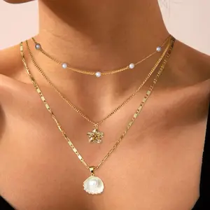 14k Gold Plated Dainty Choker Necklace for Women Summer Seashell Pearl Beach Necklaces Set Charm Necklaces for Women