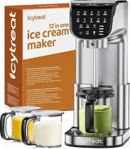 12-in-1 Full Automatic Stainless Steel Ice Cream Maker Machine with 3 Family-Sized Tritan Tubs - Easy to Clean for Homemade Sorbet, Frozen Yogurt