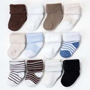 12 Pairs Infant & Toddler Winter Warm Thick Plush Socks - Soft Breathable Knee-Baby Socks with Striped & Solid, Hand Wash/Dry Clean, Fall/Winter Boys & Girls, Baby Socks, Toddler Footwear, Patterns, Durable Knit