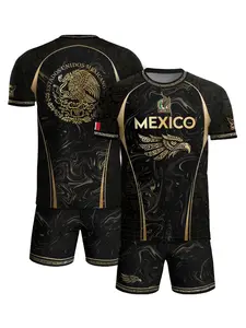 Mexico Coat of Arms Gold Aztec Eagle Warrior Heritage Soccer Jersey, Sporty Fitted Design, All Seasons Wear, Regular Length Top
