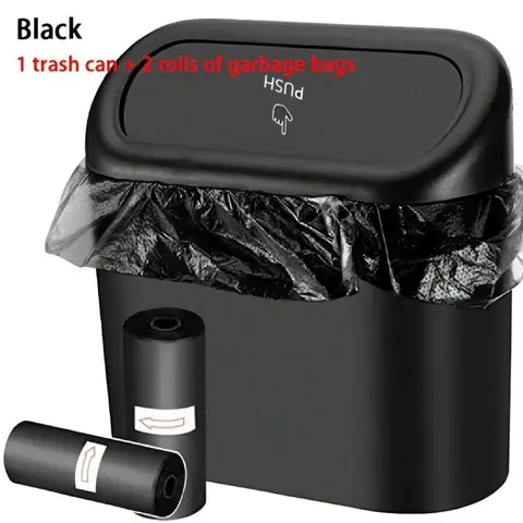 Women's Car Door Hanging Trash Can 3 Pieces/Set - Leakproof Waterproof Mini Flip Top Can with Lid & Odor Seal, 2 Rolls of Trash Bags, Foldable and Portable Car Organization Supplies, Auto Accessories