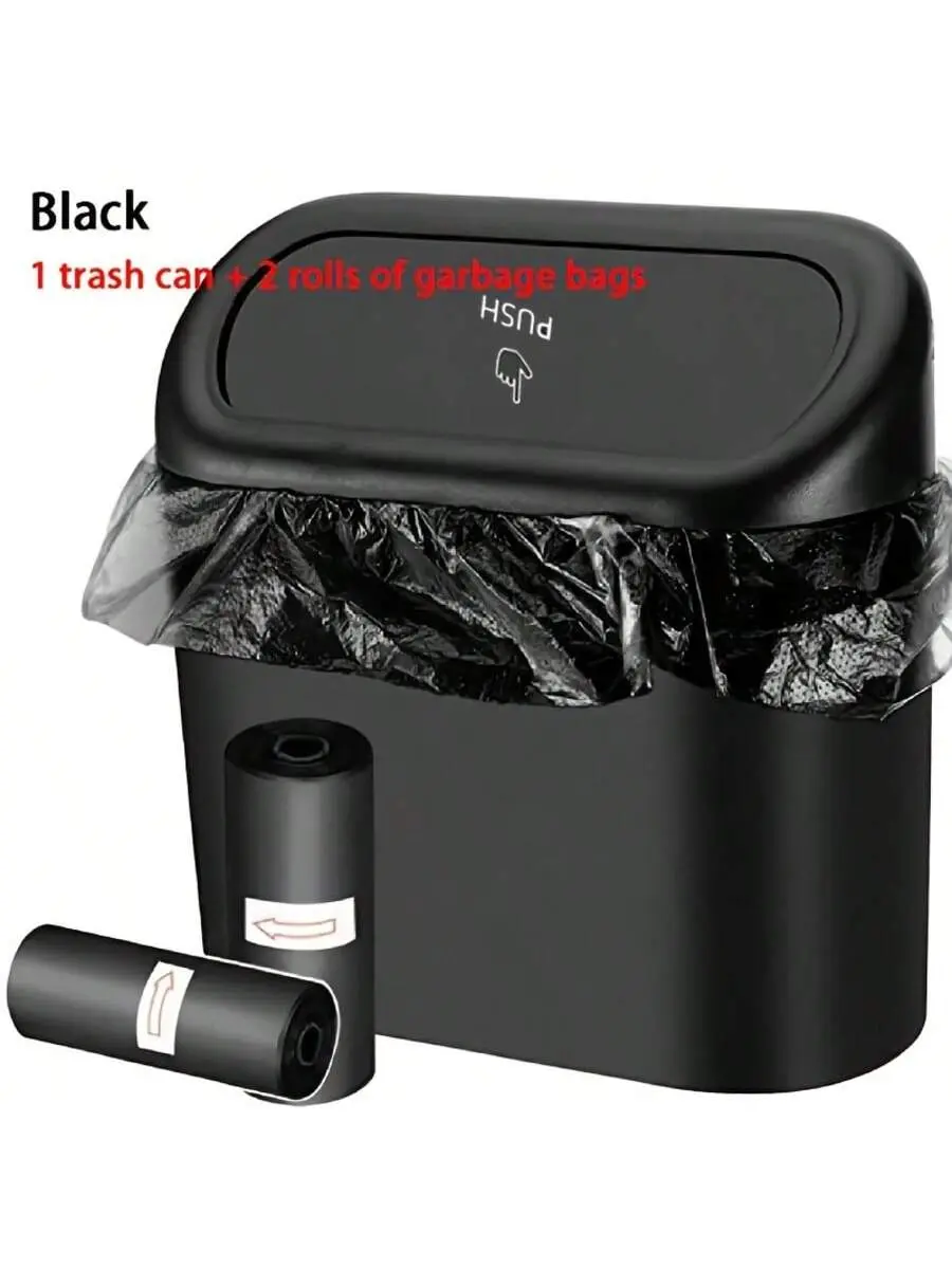 3 pieces/set - 1 trash can + 2 rolls of trash bags, car side door hanging storage box, leak-proof car trash can, car storage supplies, mini flip-top trash can, leak-proof, waterproof, with lid and odor seal, car door hanging storage box, car organizer